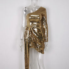 Afbeelding in Gallery-weergave laden, Goldenes Glitzer-Minikleid
